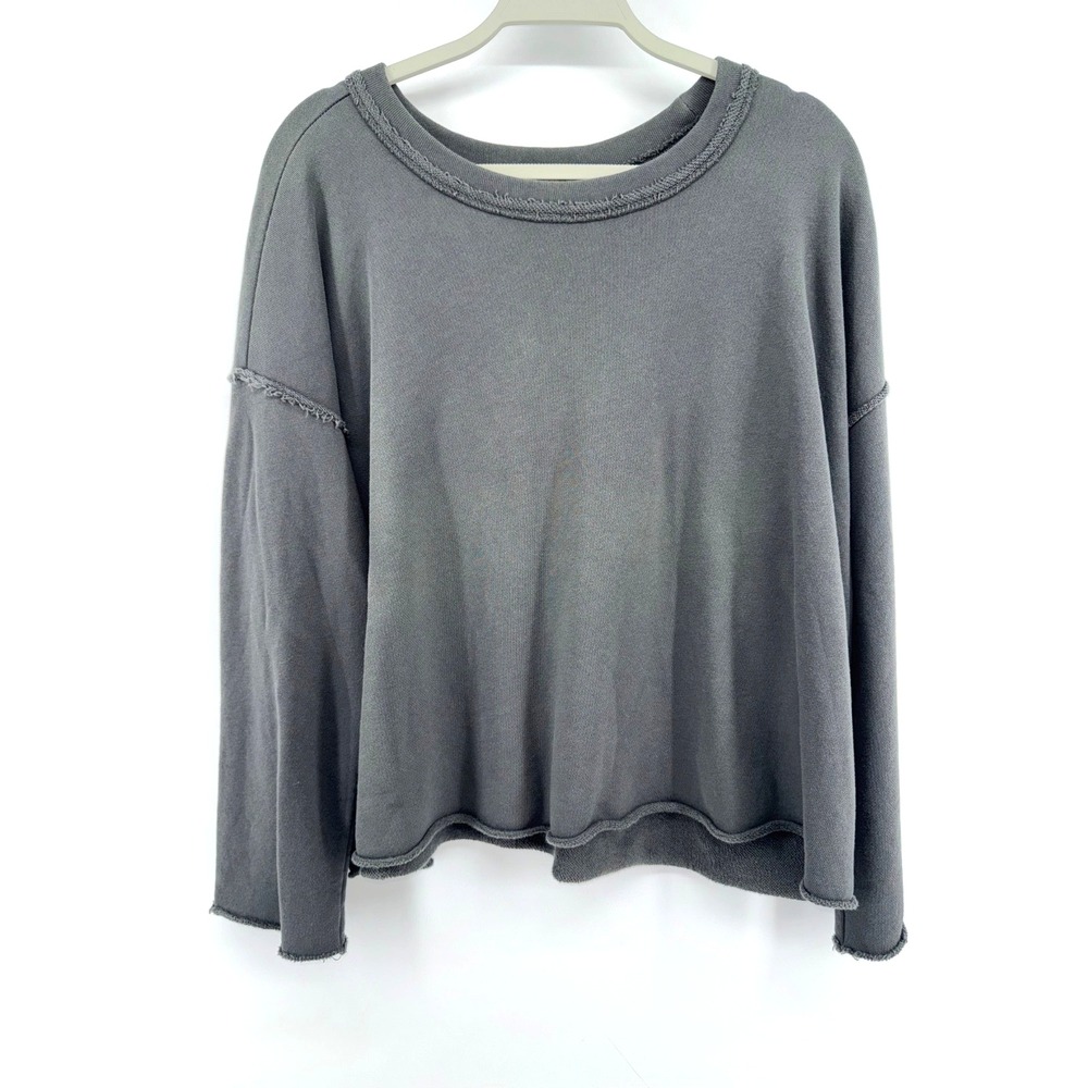 Eileen Fisher gray Raw Edge Boxy L/S pullover Top L minimalist organic cotton
